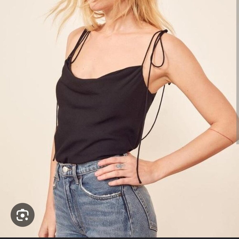 Reformation Black Tie-Shoulder Camisole